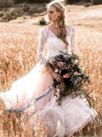 Blushing Pink Two Piece Outdoor Wedding Dress,A-line Wedding Dress for Engagement Pictures,12233