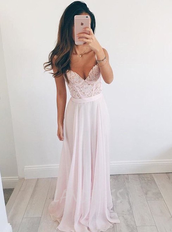 BlushPink Prom Dress with Straps,Elegant Chiffon Prom Dress,11262