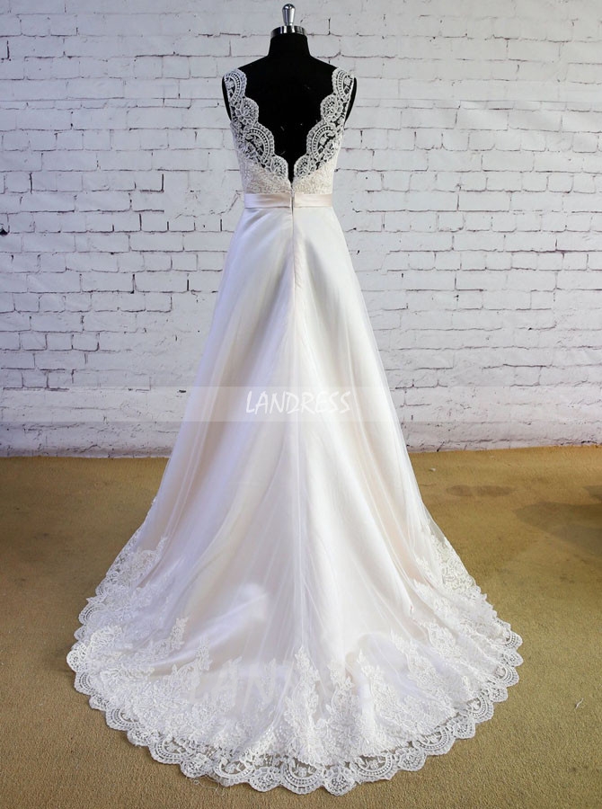 Blush Wedding Dress,Modest Wedding Dress,11614