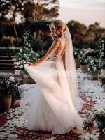 Boho A-line Wedding Dress,Romantic Wedding Dress,12064