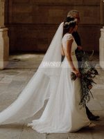 Boho Chiffon Wedding Dress Cutout Back,Simple Beach Bridal Dress Sweep Train,12244