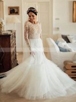 Boho Rustic Wedding Dress with Sleeves,Outdoor Bridal Dress,12180