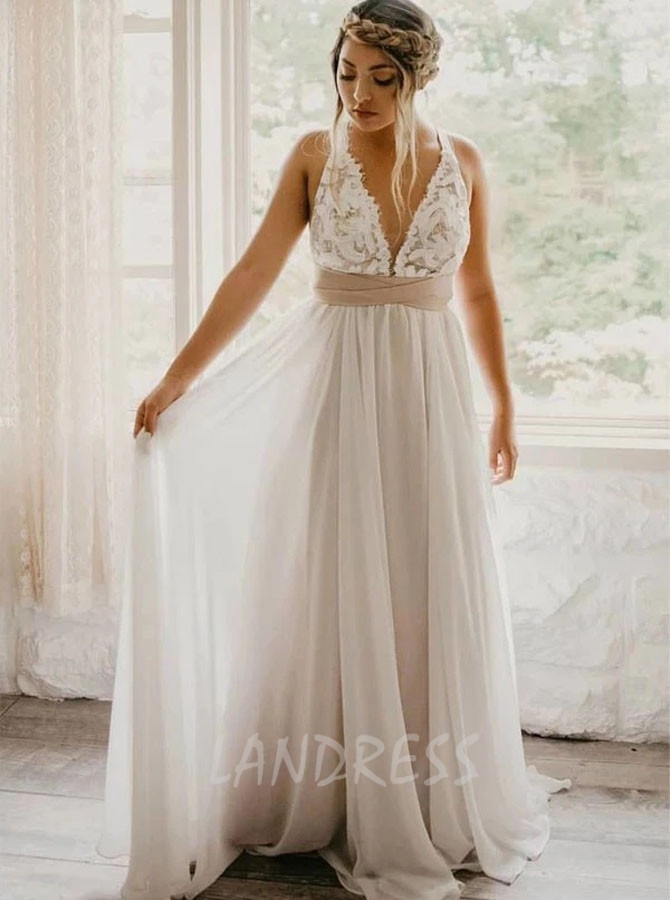 Boho Simple Wedding Dress,Garden Beach Wedding Dress,12148