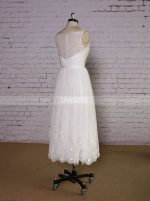 Boho Tea Length Wedding Dress,Wedding Reception Dress Short,11630