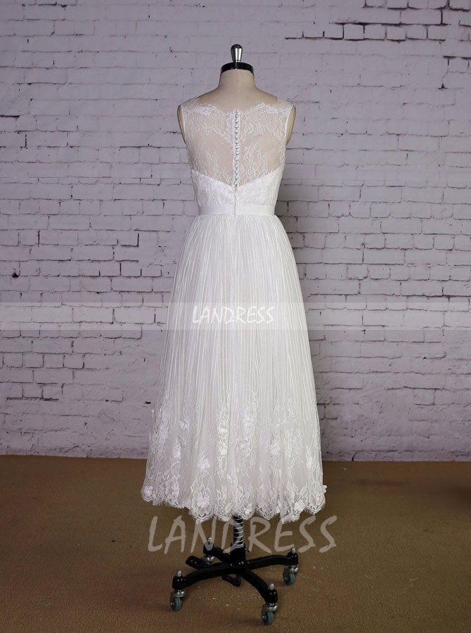 Boho Tea Length Wedding Dress,Wedding Reception Dress Short,11630