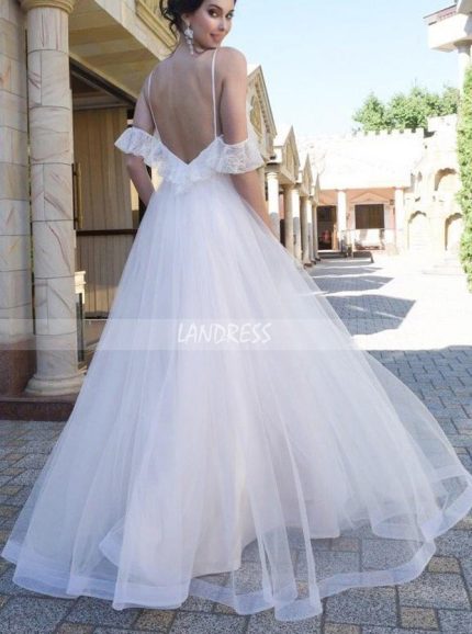 Boho Wedding Dresses with Spaghetti Straps,Beach Wedding Dress,12072