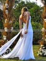Boho Wedding Dresses with Straps,Lace Chiffon Open Back Bridal Dress,11968
