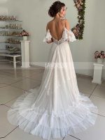 Boho Wedding Dress,Lace and Tulle Bridal Dress Outdoor,12205