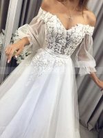 Boho Wedding Dress with Off the Shoulder,Illusion Sleeves Bridal Dress,12207