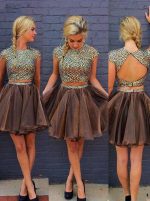 Brown Two Piece Homecoming Dresses,Cocktail Dress with Short Sleeves,11546