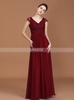 Burgundy Bridesmaid Dress with Cap Sleeves,Elegant Bridesmaid Dress,11363