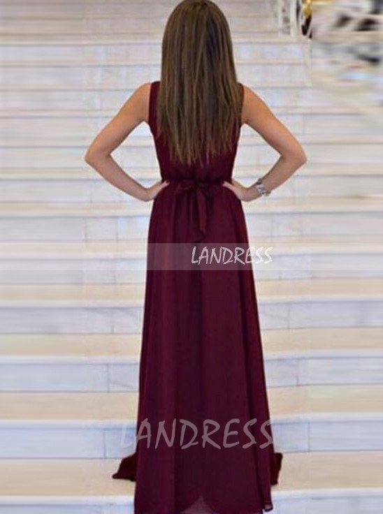 Burgundy Chiffon Prom Dresses,Long Bridesmaid Dress,11246