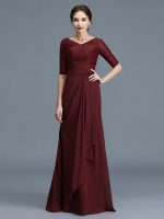 Burgundy Mother of the Bride Dress with Sleeves,Chiffon Elegant Mother Dress,11791
