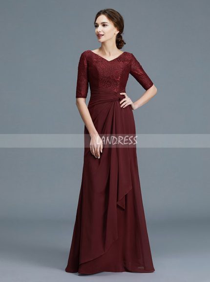 Burgundy Mother of the Bride Dress with Sleeves,Chiffon Elegant Mother ...