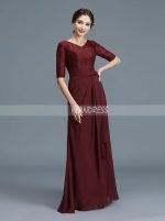 Burgundy Mother of the Bride Dress with Sleeves,Chiffon Elegant Mother Dress,11791
