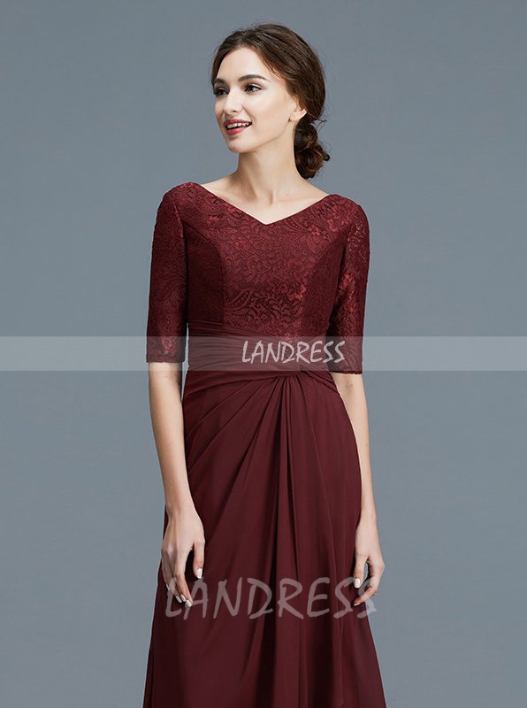 Burgundy Mother of the Bride Dress with Sleeves,Chiffon Elegant Mother ...