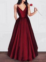 Burgundy Simple Prom Dresses,Full Length Prom Dress,Prom Dress with Pockets,11242
