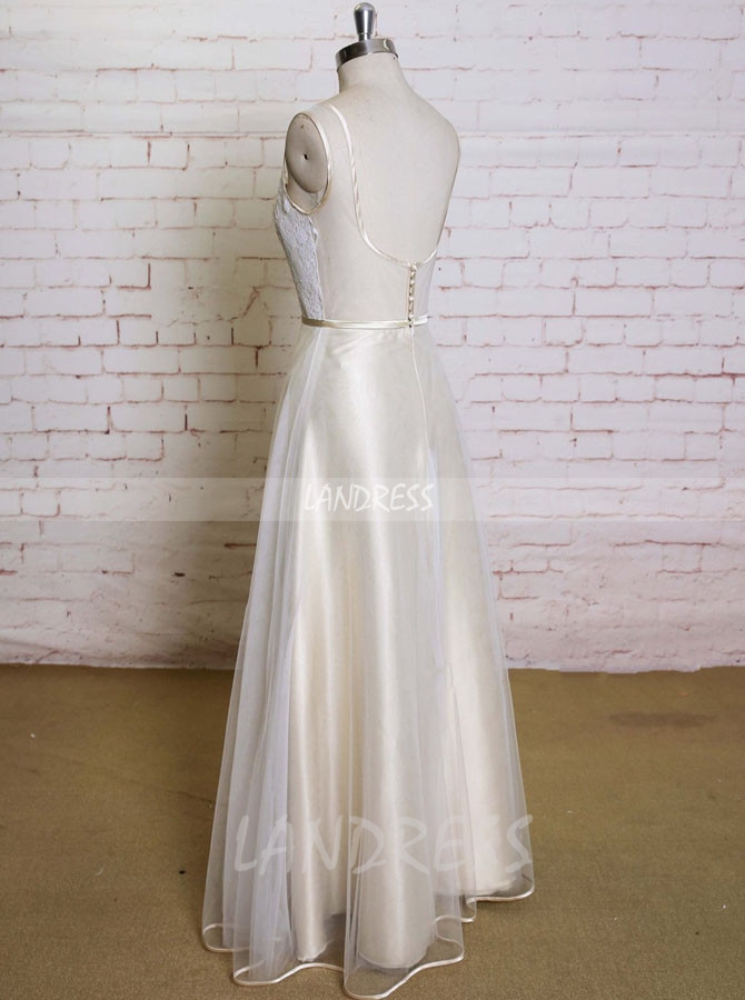 Champagne A-line Wedding Dresses,Floor Length Wedding Dress,11588