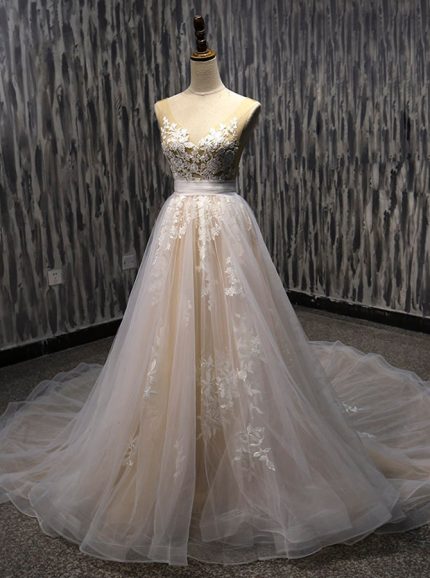 Champagne A-line Wedding Dresses,Tulle Wedding Dress,11717