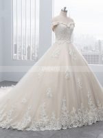 Champagne Ball Gown Wedding Dresses,Off the Shoulder Bridal Gown,11703