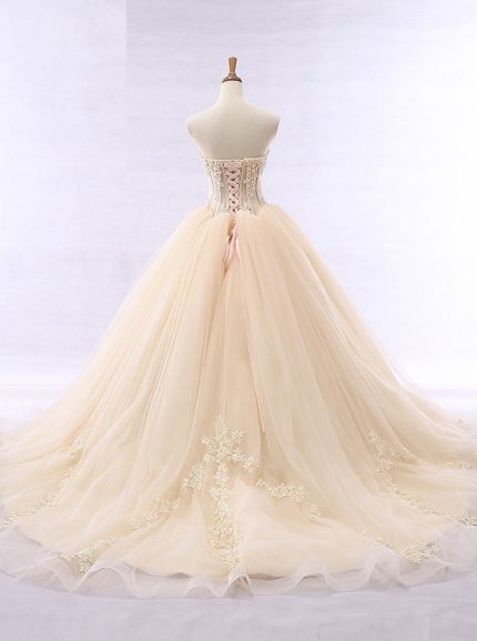 Champagne Ball Gown Wedding Dresses,Tulle Strapless Wedding Gown,11661