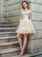 Champagne High Neck Homecoming Dresses,Sparkly Cocktail Dress,11526