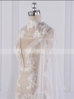 Champagne Mermaid Wedding Dress,Tulle Bridal Dress with Shawl,12091