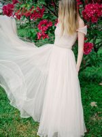 Champagne Off the Shoulder Wedding Dress,Outdoor Bridal Gown,11648