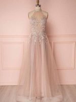 Champagne Prom Dresses,Tulle Halter Prom Dress,11270