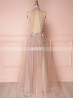 Champagne Prom Dresses,Tulle Halter Prom Dress,11270