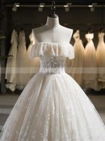 Champagne Strapless Wedding Gown,Lace Ball Gown Wedding Dress,11720