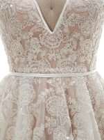 Champagne V-neck Wedding Dresses,Floral Bridal Gown,11671
