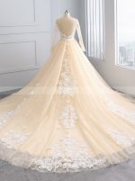 Champagne Wedding Dresses with Sleeves,Floral Bridal Dress,11694