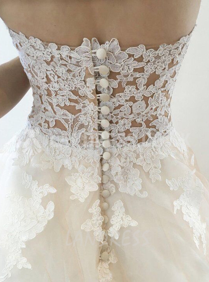 Champagne Wedding Dress,Modest Bridal Dress,Illusion Wedding Dress,11126