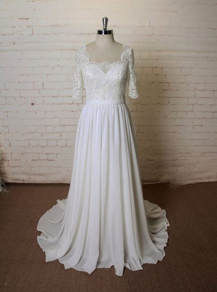 Chiffon Wedding Dresses with Sleeves,Beach Wedding Dress,11610