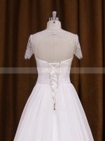 Chiffon Wedding Dress with Short Sleeves,Beach Wedding Dress,11709