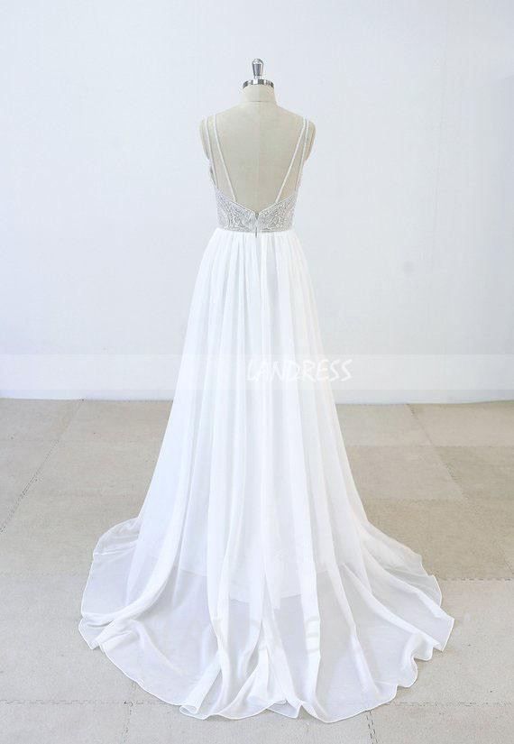 Chiffon Wedding Dress with Train,Beaded Wedding Dress,11293