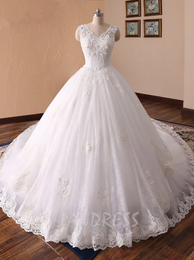 Classic Ball Gown Wedding Dresses,Long Train Bridal Gown,11715