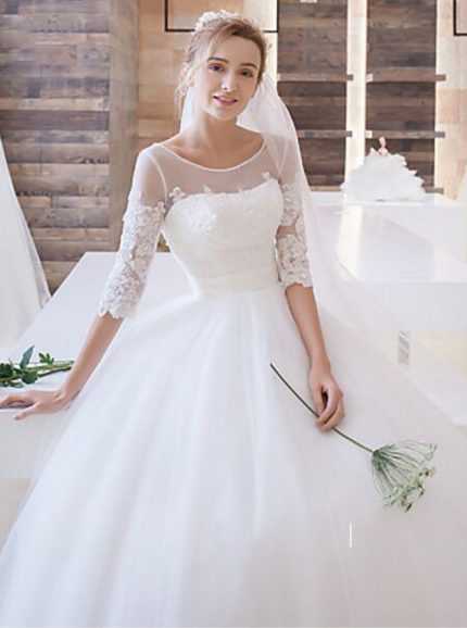 Classic Ball Gown Wedding Dress with Sleeves,Princess Bridal Gown,11650