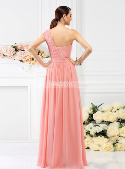 Coral One Shoulder Bridesmaid Dresses,Floor Length Bridesmaid Dress,11393
