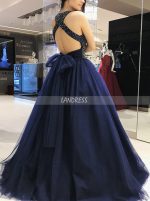 Dark Navy Ball Gown Prom Dresses,Crystal Tulle Prom Dress,11939