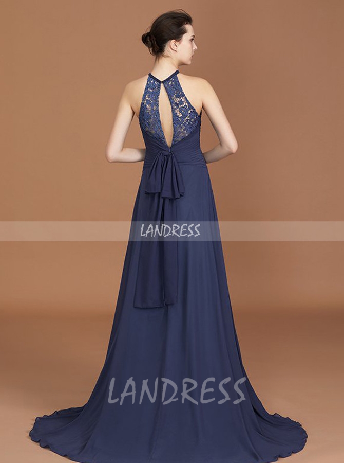 Dark Navy Bridesmaid Dresses,Long Bridesmaid Dress with Sash,11331