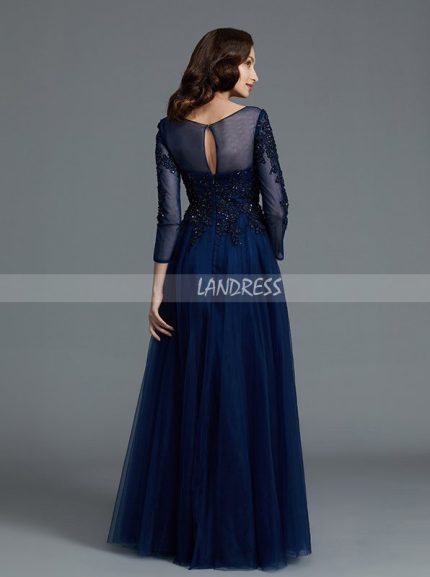 Dark Navy Mother of the Bride Dresses,Tulle Mother Dress with Sleeves,11794
