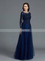 Dark Navy Mother of the Bride Dresses,Tulle Mother Dress with Sleeves,11794