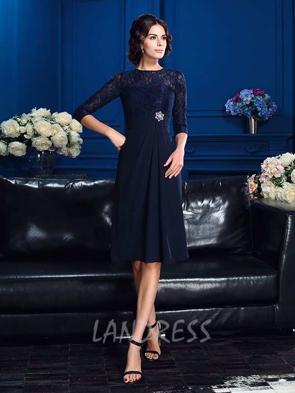 Dark Navy Mother of the Bride Dress,Short Mother Dress with Sleeves,11770