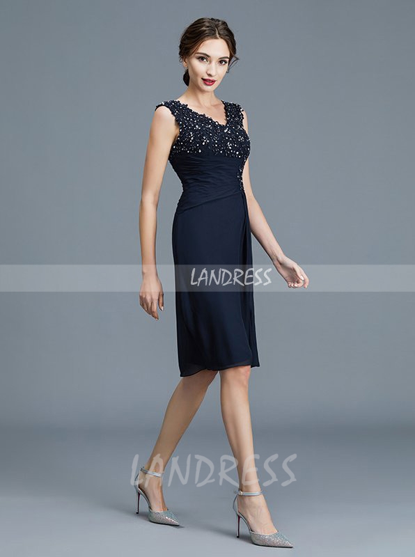 Dark Navy Mother of the Bride Dress with Jacket,Knee Length Mother Dress,11769