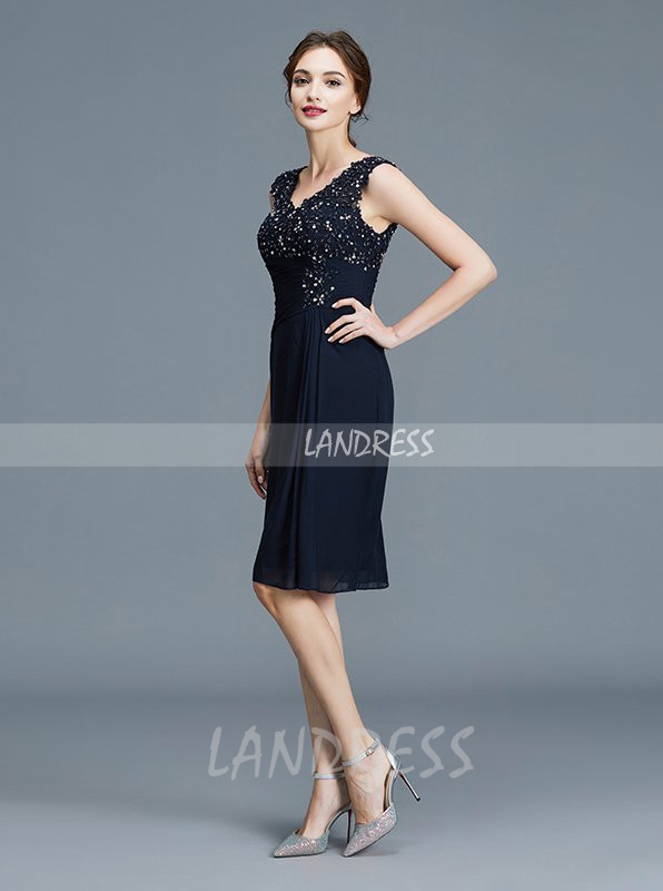 Dark Navy Mother of the Bride Dress with Jacket,Knee Length Mother Dress,11769