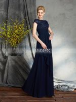 Dark Navy Mother of the Bride Dress with Short Sleeves,Fall Long Mother Dress,11760