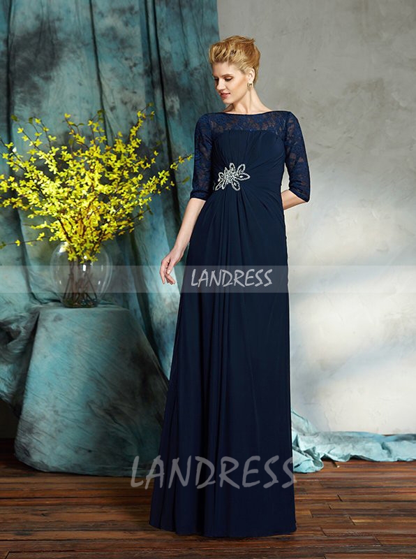 Dark Navy Mother of the Bride Dress with Sleeves,Formal Mother Dress,11752