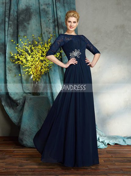 Dark Navy Mother of the Bride Dress with Sleeves,Formal Mother Dress ...